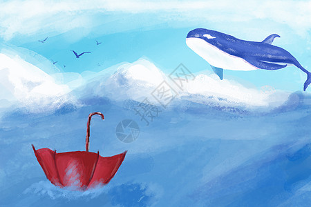 ps素材带教天空中的鲸鱼插画