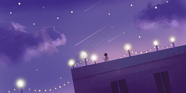 屋顶浪漫灯光插画背景图片