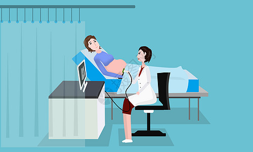 孕期体重孕妇在做孕期检查插画