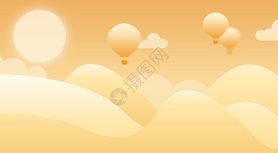 热气球沙漠插画图片