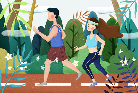 山间跑步跑步健身男女插画