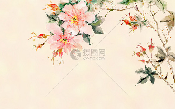 中国风花卉背景插画图片