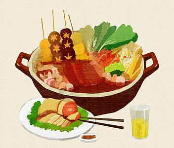 肉美食火锅大杂烩插画