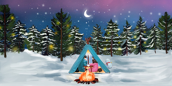 冬天圣诞节情侣插画图片