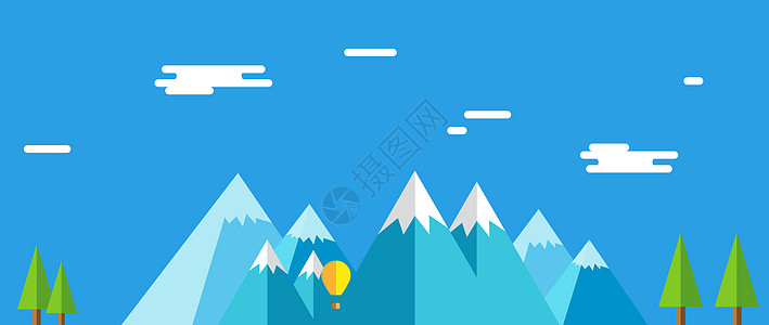 卡通矢量热气球蓝色banner矢量背景设计图片