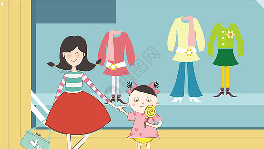 亲子购物矢量插画图片素材