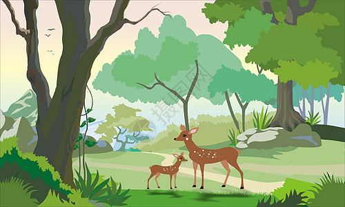 重比林中小鹿背景插画