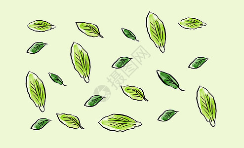 生鲜背景图手绘蔬菜叶子背景插画
