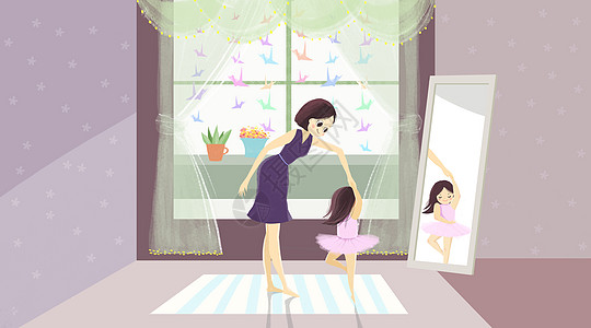 妈妈和孩子跳舞的小女孩插画