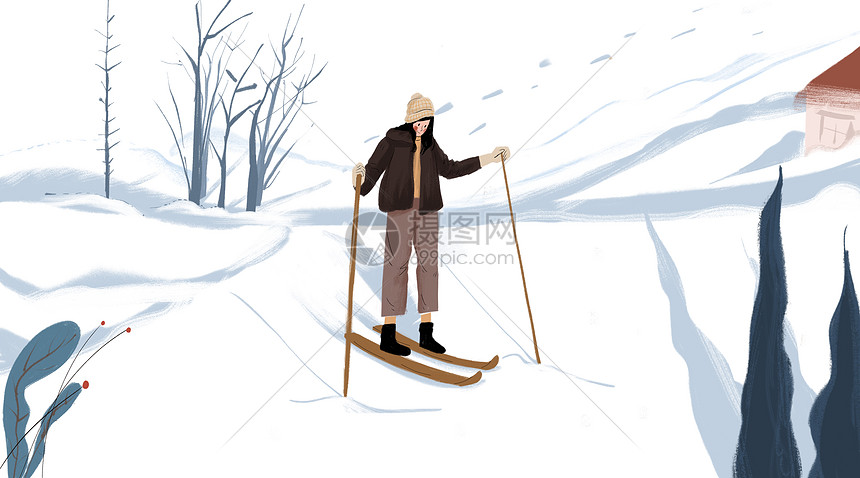 冬日滑雪少女图片