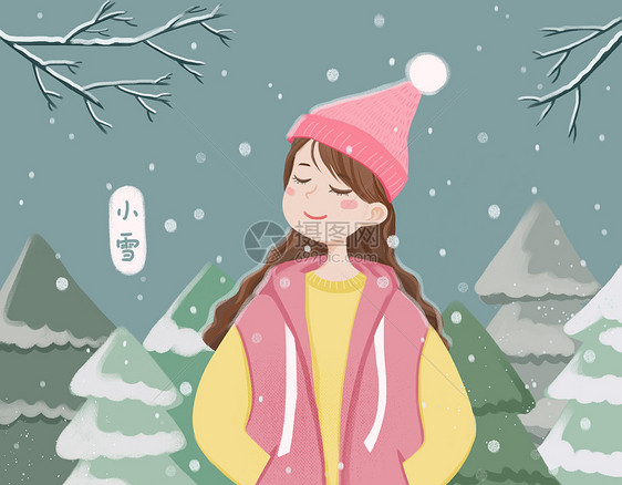 雪中的女孩图片