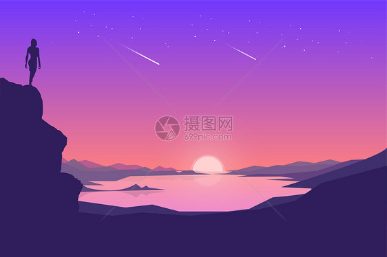 星空中的夕阳图片