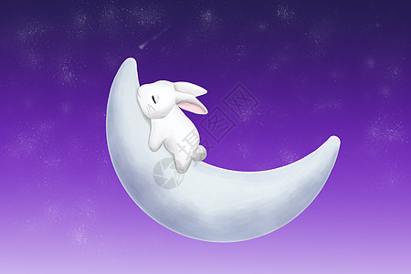 弯月上的小白兔图片
