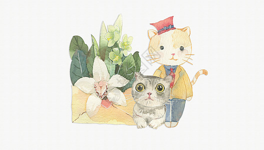 动物卡通手绘水彩英国短毛猫咪插画