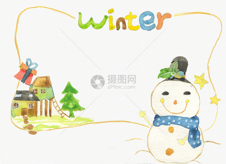 雪人卡通冬日背景图片