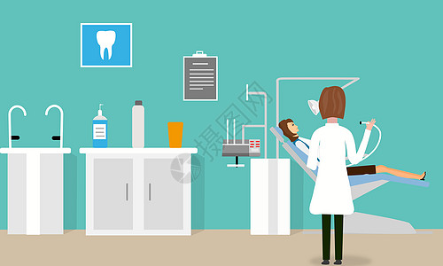检查设备牙医为患者检查牙齿插画