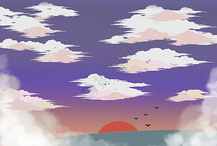 唯美天空夕阳白云图片