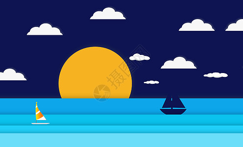 船和海风景插画图片