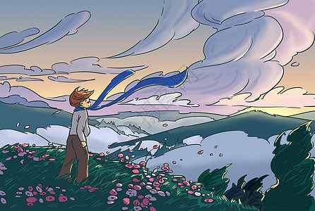 草圈风来了治愈系插画插画