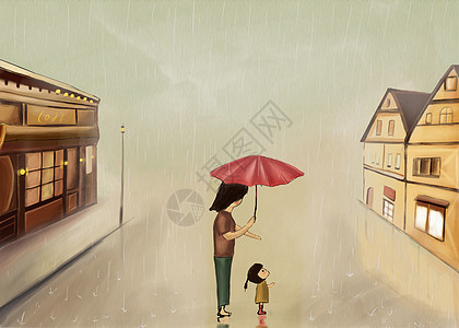 雨街上的母女高清图片