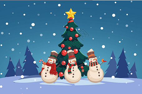 圣诞节圣诞树和雪人背景图片