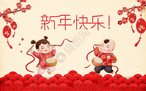 拿着灯笼的女孩新年快乐2018元旦设计图片