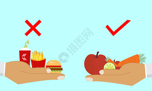 健康食物与垃圾食物对比图片