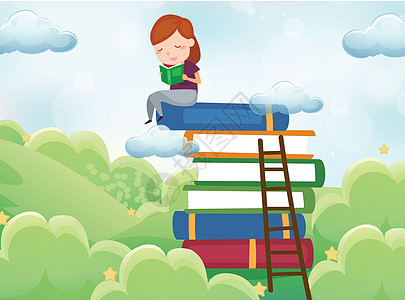 云端读书的女孩背景图片