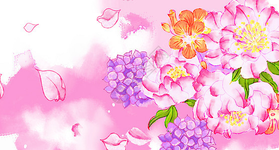 水彩花朵花瓣插画图片