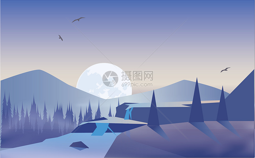 唯美风景河流插画图片