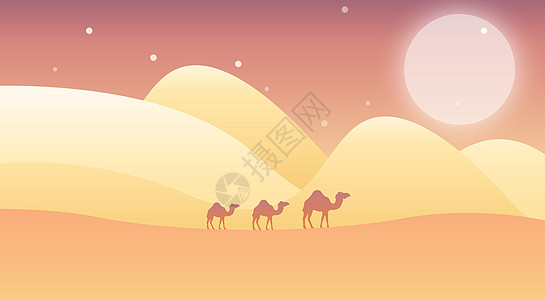 星空沙漠沙漠落日插画