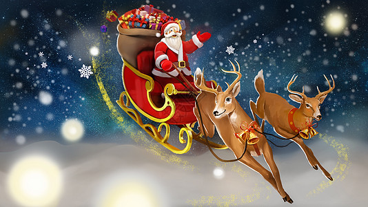 平安夜圣诞老人驯鹿雪橇插画海报插画
