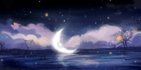 月亮雪景插画背景图片