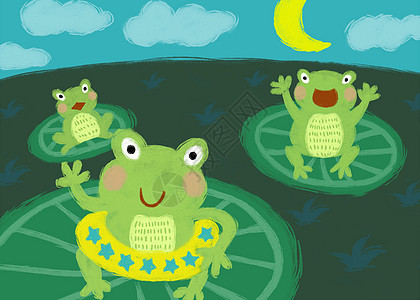 夜晚卡通青蛙背景图片