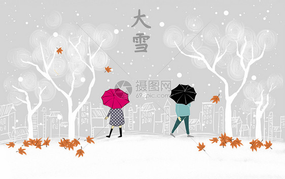 大雪节气插画图片