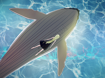 大海与鲸鱼插画背景图片