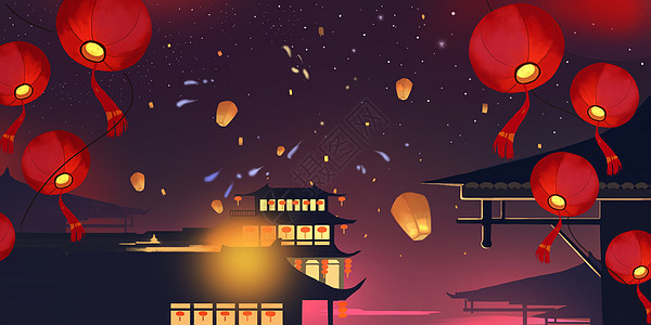 西藏夜景新年插画