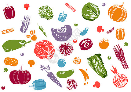 自然食材手绘蔬菜集合插画