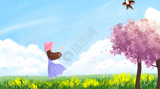 绚丽星空下的樱花树背景图片