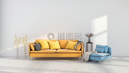 客厅黄色沙发现代简约家居背景设计图片