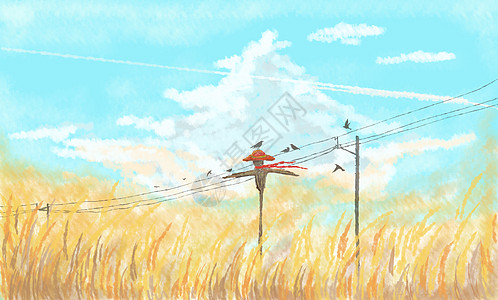 天空下的稻草人图片