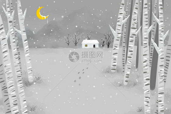 冬季夜晚雪景图片