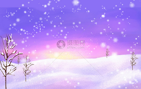 雪地中夕阳美景图片