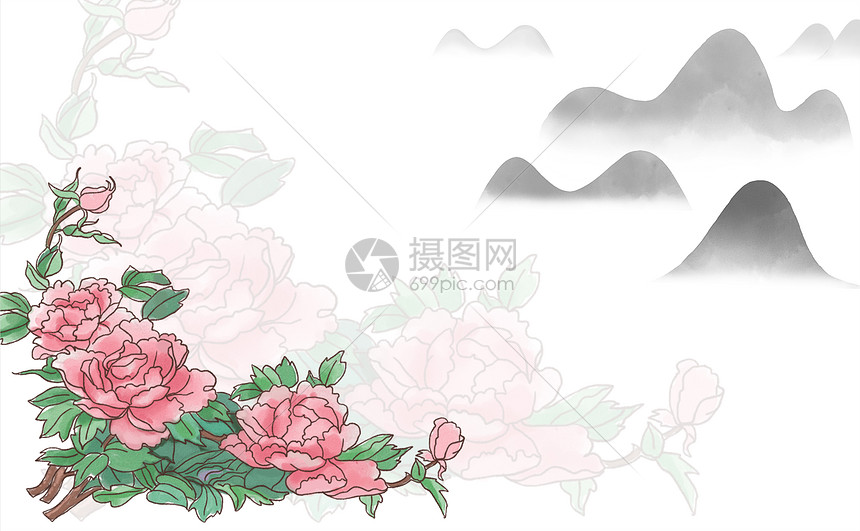 山河牡丹花水墨画插画图片下载 正版图片 摄图网 山河牡丹花水墨画插画图片下载 正版图片 摄图网