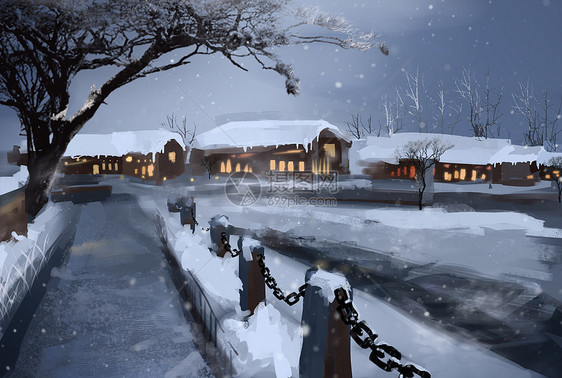 雪夜乡村图片