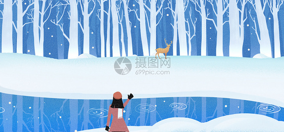 雪地树林里的鹿图片