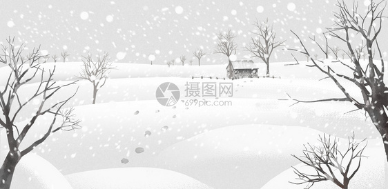 唯美雪景手绘插画图片