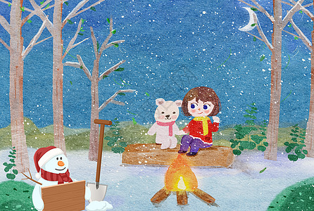 雪人手绘冬天快乐设计图片