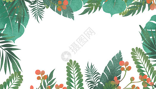 夏季水彩植物叶子背景背景图片