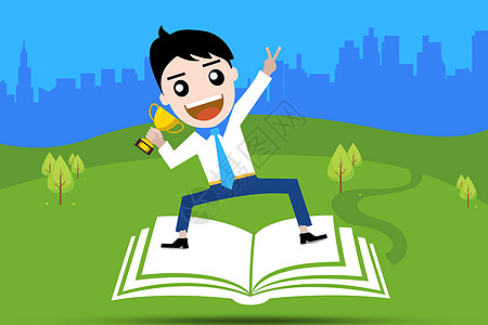 诺贝尔颁奖站在书本上的胜利者插画